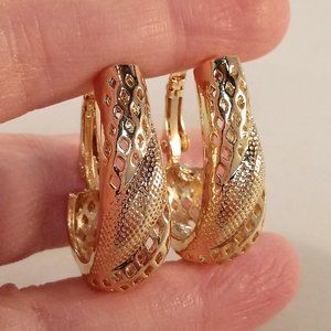 18K Yellow Gold Filled Rhombus Carved Multi Layer Hoop Dangle Earrings Gorgeous